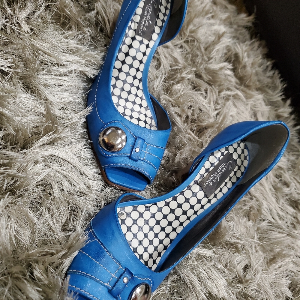 Canela by Hush Puppies, blue slip on heels